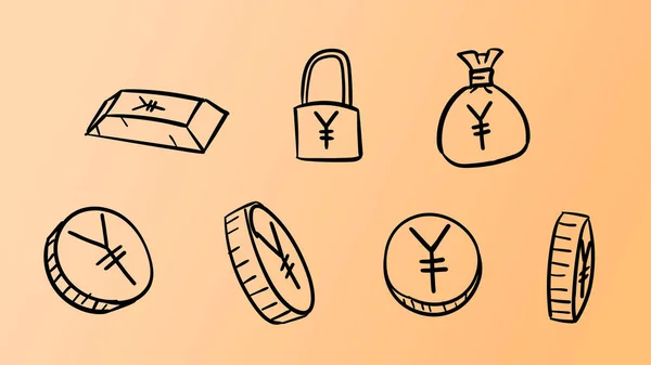 Símbolos Yen Naranja Dibujados Mano Ilustración Dinero Con Estilo Diseño — Foto de Stock