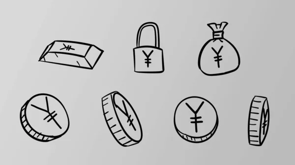 Символы Серой Деловой Иены Money Illustration Dodle Design Style — стоковое фото