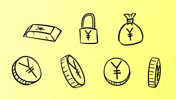 Hand Drawn Yellow Business Yen Symbols Money Illustration Doodle Design — Stock Photo, Image