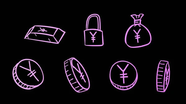 Met Hand Getekend Violet Bedrijf Yen Symbolen Geld Illustratie Met — Stockfoto