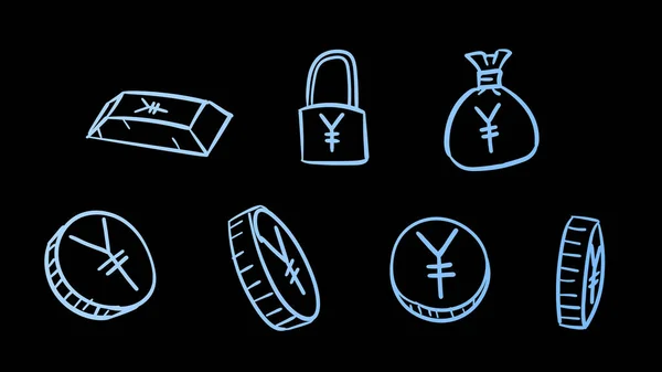 Handgezeichnete Blaue Business Yen Symbole Geld Illustration Mit Doodle Design — Stockfoto