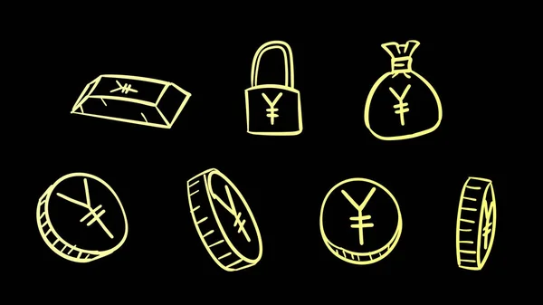 Hand Drawn Yellow Business Yen Symbols Money Illustration Doodle Design — Stock Photo, Image