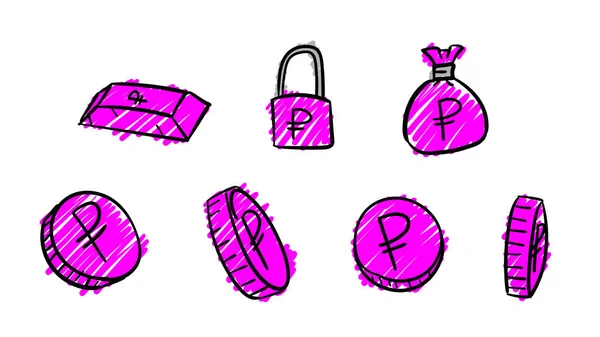 Hand Drawn Purple Business Ruble Symbols Money Illustration Doodle Design — Stock Photo, Image