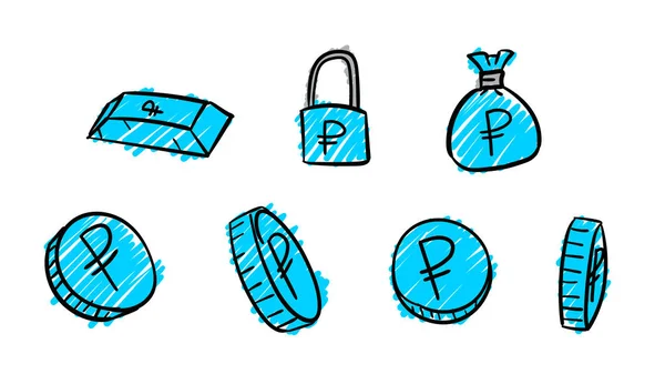 Hand Drawn Azure Business Ruble Symbols Money Illustration Doodle Design — Stock Photo, Image