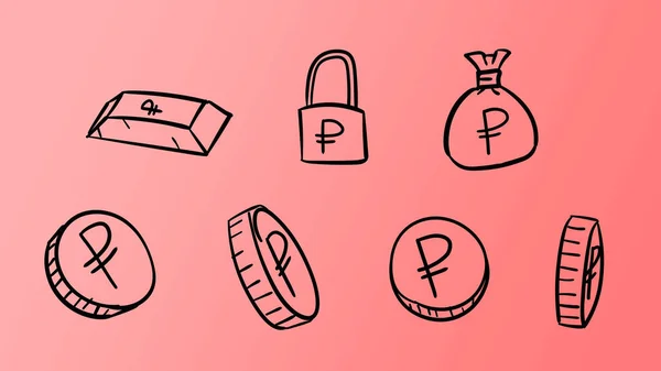 Χειροποίητα Κόκκινα Επαγγελματικά Σύμβολα Ρούβλι Εικονογράφηση Χρήματα Doodle Σχεδιασμό Στυλ — Φωτογραφία Αρχείου