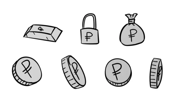 Símbolos Rublo Gris Dibujado Mano Ilustración Dinero Con Estilo Diseño — Foto de Stock
