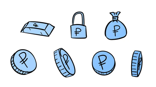 Disegnato Mano Blu Business Rublo Simboli Illustrazione Denaro Con Stile — Foto Stock