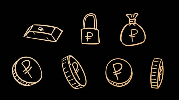 Χειροποίητα Πορτοκαλί Επιχειρηματικά Σύμβολα Ρούβλια Εικονογράφηση Χρήματα Doodle Σχεδιασμό Στυλ — Φωτογραφία Αρχείου