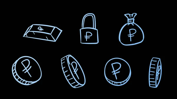 Hand Drawn Blue Business Ruble Symbols Money Illustration Doodle Design — Stock Photo, Image