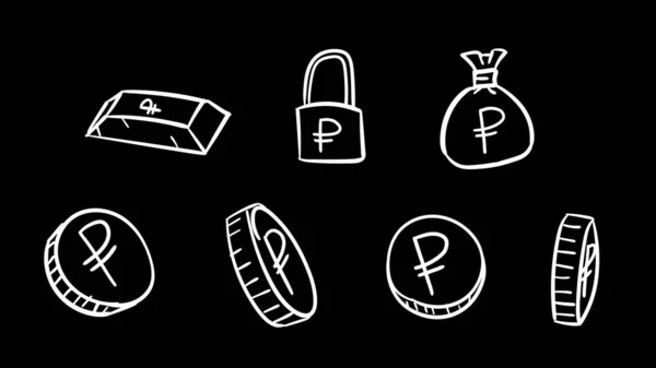 Hand Drawn Black Business Ruble Symbols Money Illustration Doodle Design — Stock Photo, Image