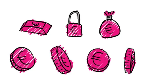 Met Hand Getekend Roze Business Euro Symbolen Geld Illustratie Met — Stockfoto