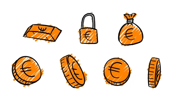 Hand Drawn Orange Business Euro Symbols Money Illustration Doodle Design — Stock Photo, Image
