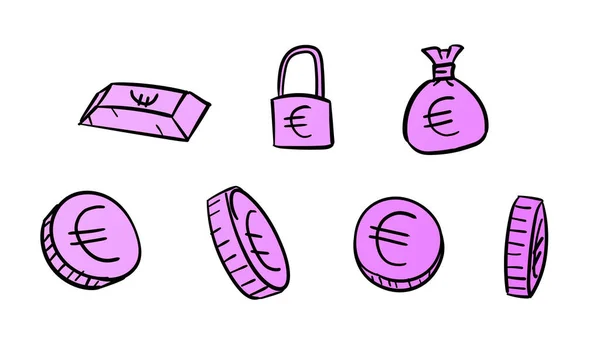 Desenho Mão Símbolos Euro Negócios Violeta Ilustração Dinheiro Com Estilo — Fotografia de Stock