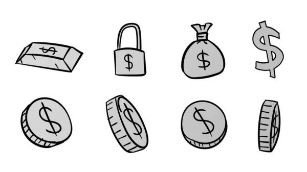 Hand Drawn Grey Business Dollar Symbols Money Illustration Doodle Design — Stock Photo, Image