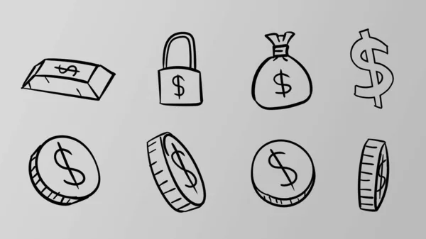 Símbolos Grises Dibujados Mano Ilustración Dinero Con Estilo Diseño Garabatos — Foto de Stock