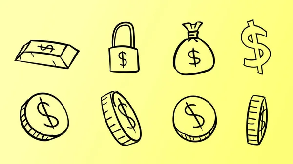 Símbolos Dólares Amarelos Desenhados Mão Ilustração Dinheiro Com Estilo Design — Fotografia de Stock