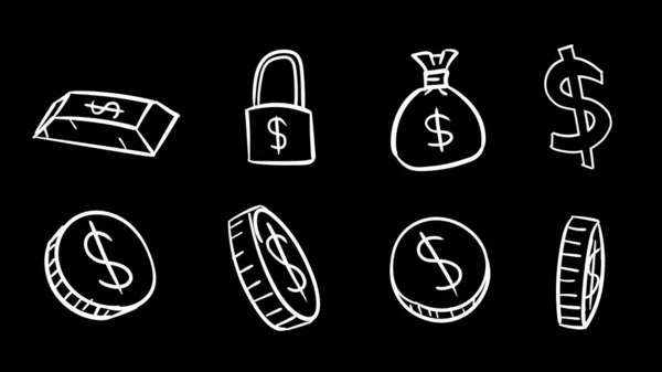 Ručně Kreslené Symboly Černého Dolaru Peněžní Ilustrace Stylem Čmáranice — Stock fotografie