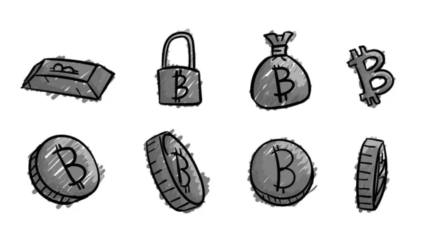 Hand Drawn Grey Business Bitcoin Symbols Money Illustration Doodle Design — Stock Photo, Image