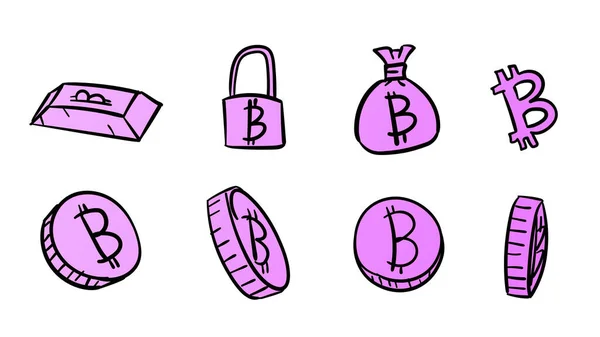 Dessiné Main Violette Entreprise Bitcoin Symboles Illustration Argent Avec Style — Photo