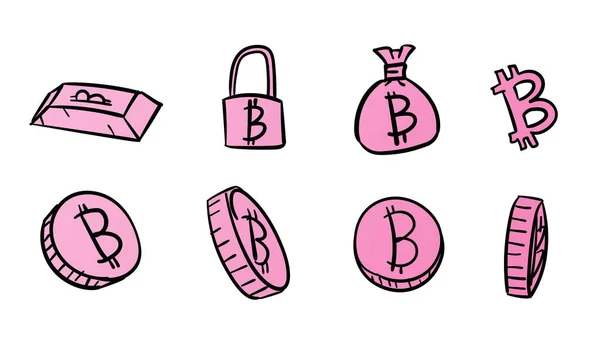 Hand Drawn Pink Business Bitcoin Symbols Money Illustration Doodle Design — Stock Photo, Image