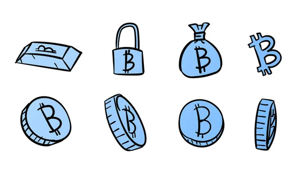 Handgezeichnete Blaue Business Bitcoin Symbole Geld Illustration Mit Doodle Design — Stockfoto