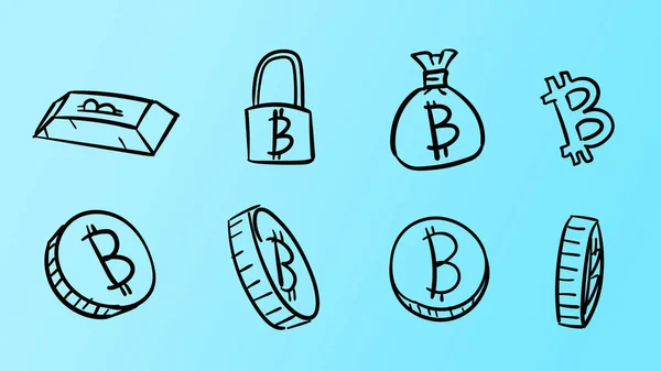 Ręcznie Rysowane Lazurowe Symbole Bitcoin Biznesu Pieniądze Ilustracja Doodle Design — Zdjęcie stockowe
