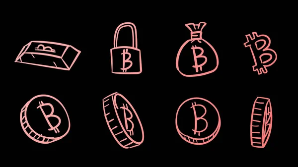 Ręcznie Rysowane Czerwone Biznesowe Symbole Bitcoin Pieniądze Ilustracja Doodle Design — Zdjęcie stockowe