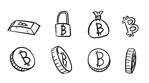 El çizimi siyah iş bitcoin sembolleri. Karalama tasarımı tarzında 2d para illüstrasyonu