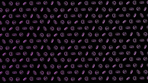 Bitcoin Nahtlose Violette Münzen Muster Mit Handgezeichneten Doodle Symbole Auf — Stockfoto