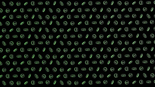 Bitcoin Bezszwowy Wzór Zielonych Monet Ręcznie Rysowane Ikony Doodle Czarnym — Zdjęcie stockowe