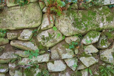 Taş, tuğla ve betondan yapılmış eski duvar dokusu. Eski ev ve binalar.