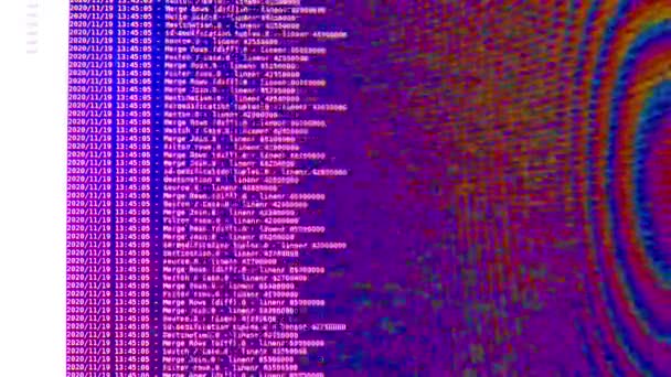 Violet Glitch Computer Software Code Beweegt Een Zwarte Monitor Computer — Stockvideo