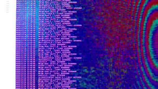 Blauwe Glitch Computersoftware Code Beweegt Een Zwarte Monitor Computer Hacken — Stockvideo