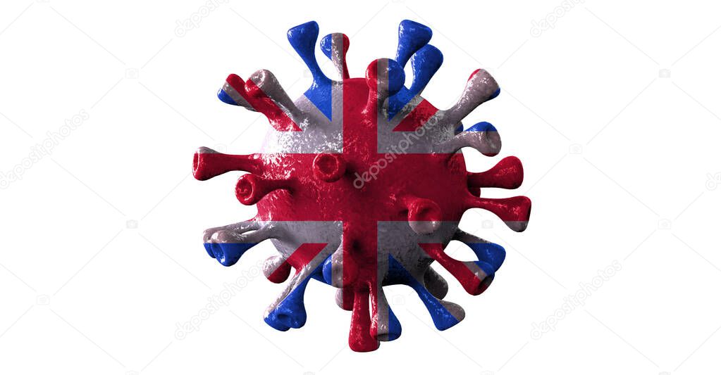 Covid british and england variant isolated on white background, covid-19 virus with english flag.