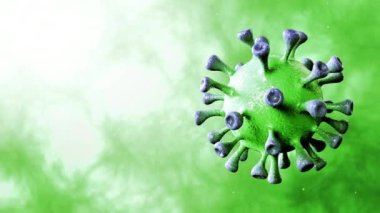 Corona Virüs Yeşil Rotasyonu, Dinamik Arkaplan ile izole edilmiş bir şekilde merkezde dönüyor. Mikrobiyoloji ve Viroloji Konsepti Covid-19. Virüs pankartı. Hastalık ve Salgın. 3d render 4k hd görüntü kalitesi yüksek.