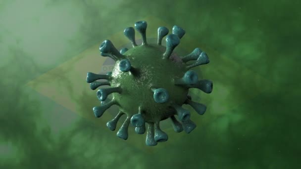 Covid Brazil Variant Covid Virus Green Brazilian Flag — Stock Video