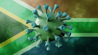 Covid Güney Afrika varyantı, yeşil Afrika bayrağıyla covid-19 virüs mutasyonu. Makro 3d görüntüleyiciyi büyüt