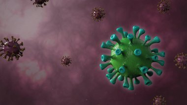 Farklı renkte mor örtülü, yeşil koronavirüs aşısı yapılmış. Hastalık için 3D Covid-19 RNA aşısı..