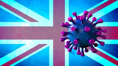 Covid İngiliz ve İngiliz versiyonu, mavi İngiliz bayrağıyla koronavirüs mutasyonu..