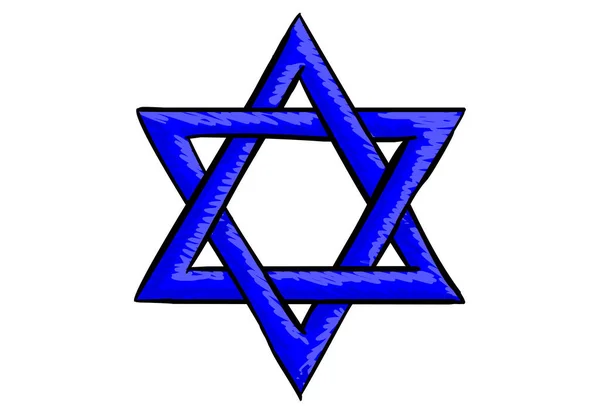 Cartoon Drawn Star David Symbol Isolated White Background Blue Judaism — Stock fotografie