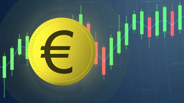 Símbolo Moeda Euro Moeda Amarela Com Negociação Conceito Gráfico Uma — Fotografia de Stock