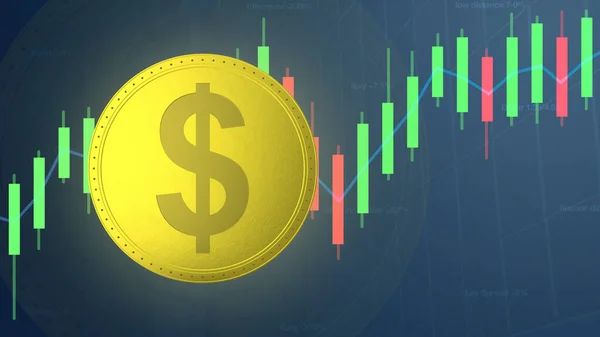 Dólar Símbolo Moeda Dinheiro Amarelo Com Negociação Conceito Gráfico Uma — Fotografia de Stock