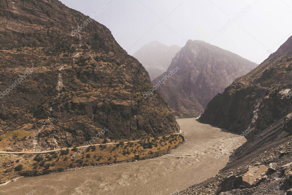The Panj, also known as Pyandzh or Pyanj river in Tajikistan, Middle Asia, Pamir
