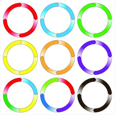 Daire, halka. 9 renkli daireler kümesi.