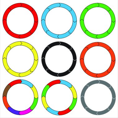 Daire, halka. 9 renkli daireler kümesi.