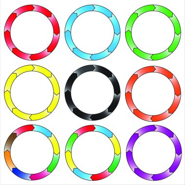 Daire, yüzük degrade. 9 renkli daireler kümesi.