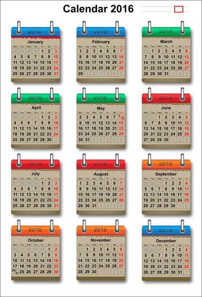 Kalender for 2016 – Stock-vektor