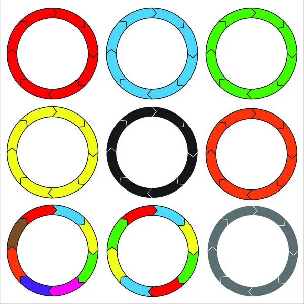 Daire, halka. 9 renkli daireler kümesi.