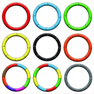 Daire, halka. 9 renkli daireler kümesi.