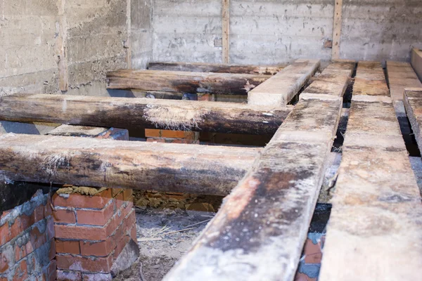 Dismantled Wooden Floor Boards Moldy Damp — Stock Photo, Image